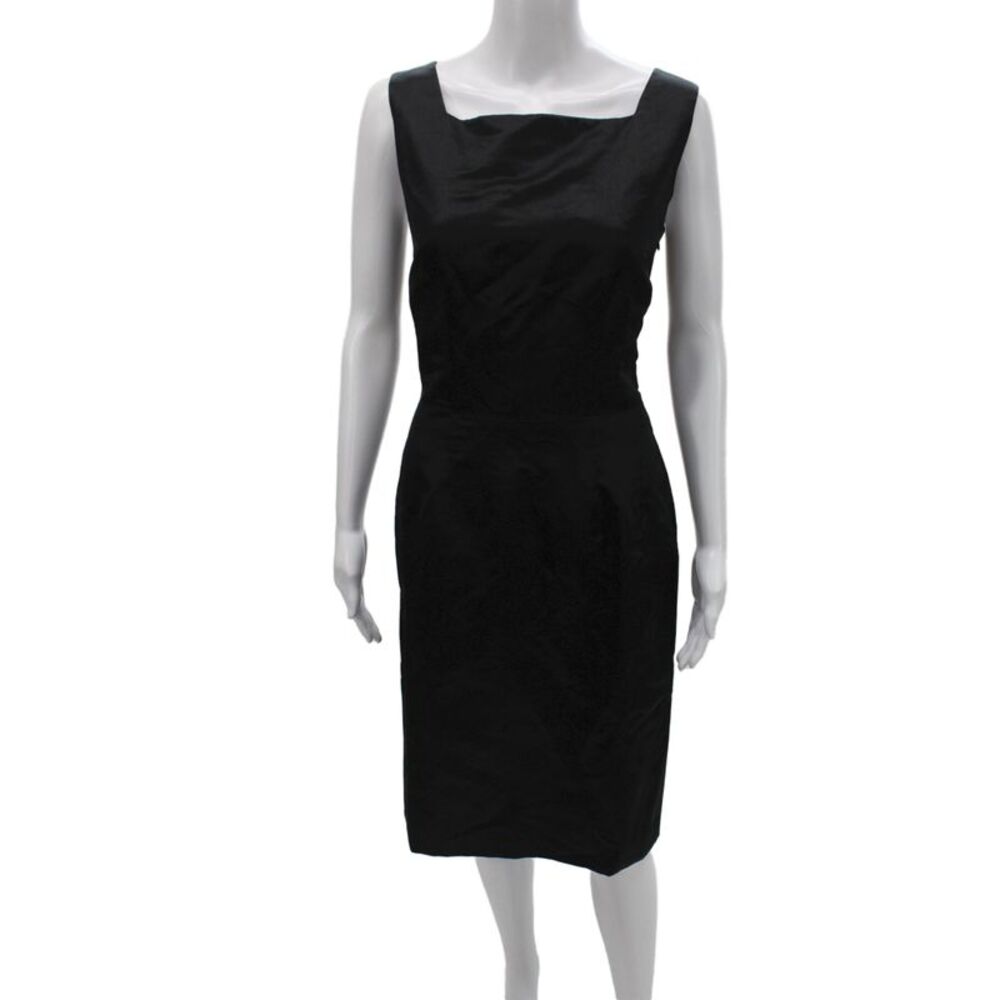 Richard Tyler Women Sheath Dress Black Square Neck Zip Knee Length Size 10